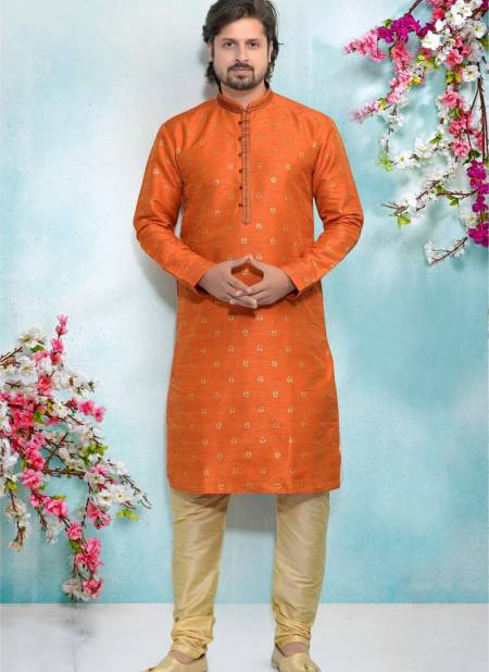 Orange Colour Designer Fancy Party And Function Wear Traditional Jaquard Silk Brocade Kurta Pajama Redymade Collection 1031-8358